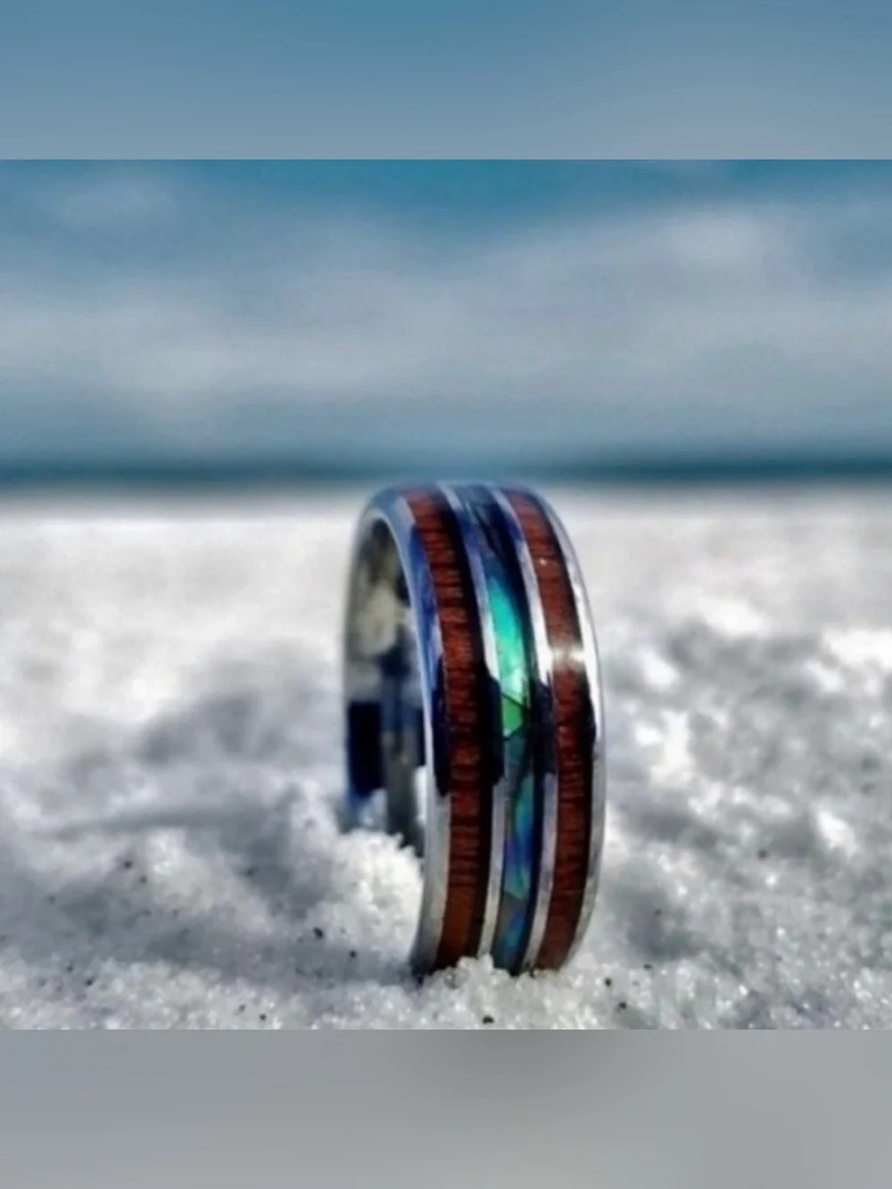 Unisex Tungsten Hawaiian KOA Wood Abalone Ring Size 9 NWOT